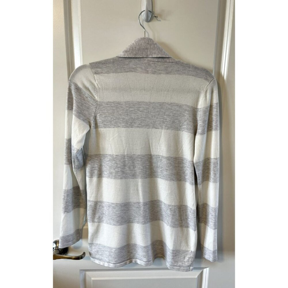 Evolution by Cyrus Cardigan Striped Sweater Womens S Open Front Gray/White Soft - Picture 2 of 4